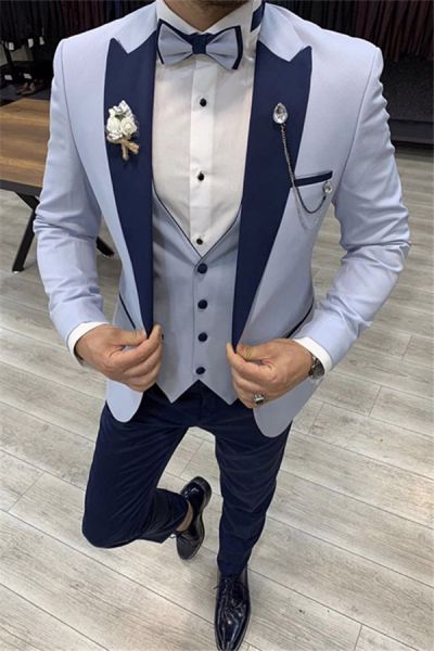 Sky Blue Slim Fit Peaked Lapel Suit