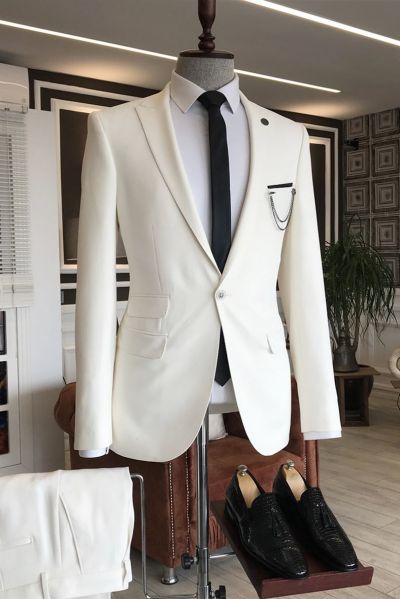 White Suit with Peaked Lapel