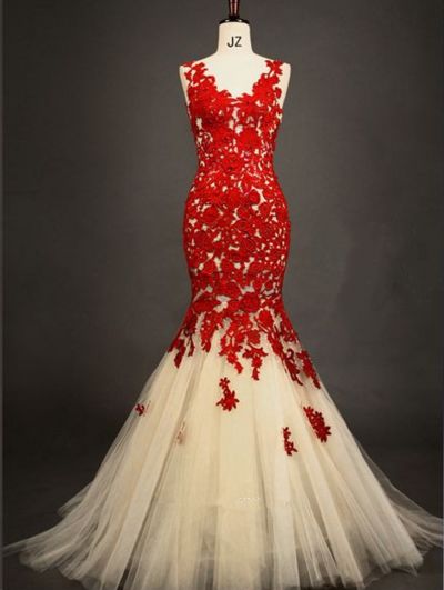 Mermaid Sleeveless Sweep / Brush Train Tulle Evening Gown With Lace