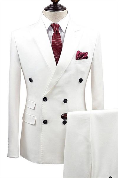 White Double Breasted Wedding Dress Suit