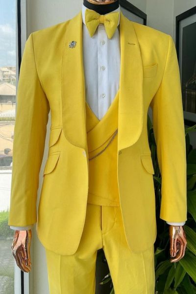 Yellow Three Pieces Men Suit for Wedding with Shawl Lapel