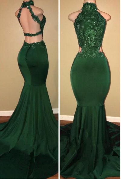 Mermaid High Neck Sleeveless Floor-length Evening Dress With Lace