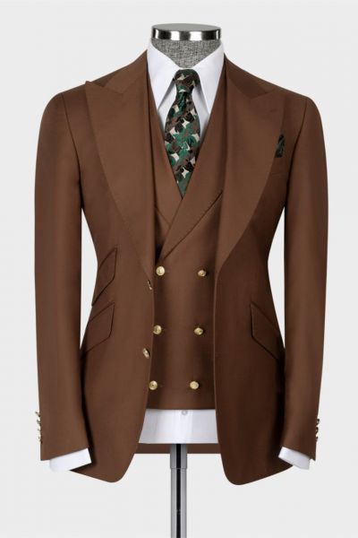 Chocolate Three Pieces Slim Fit  Men Suit for Business
