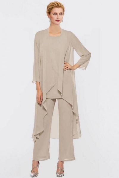 Plus Size Floor Length Pantsuit Mother of the Bride Dress with  Bateau Neck