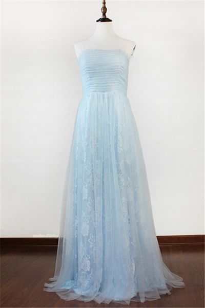 Column Strapless Sleeveless Floor-length Tulle Homecoming Dress With Appliques