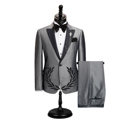Gray Peaked Lapel Men's Business Suit