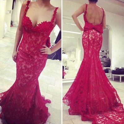 Mermaid V-neck Sleeveless Sweep / Brush Train Prom Dress With Lace