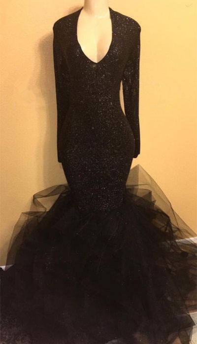 Mermaid V-neck Sweep / Brush Train Evening Dress With Sequins