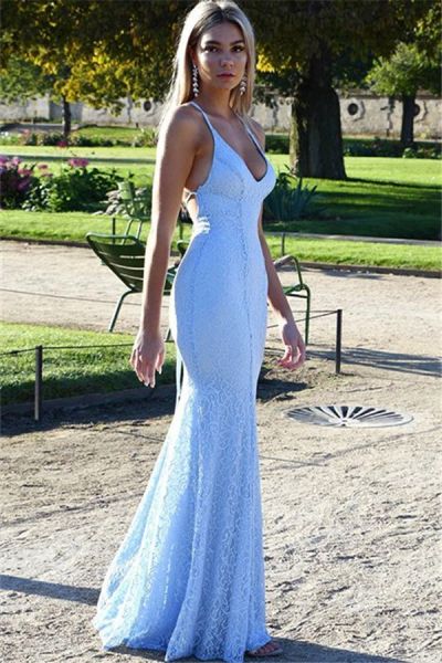 Mermaid V-neck Sleeveless Sweep / Brush Train Evening Dress With Lace