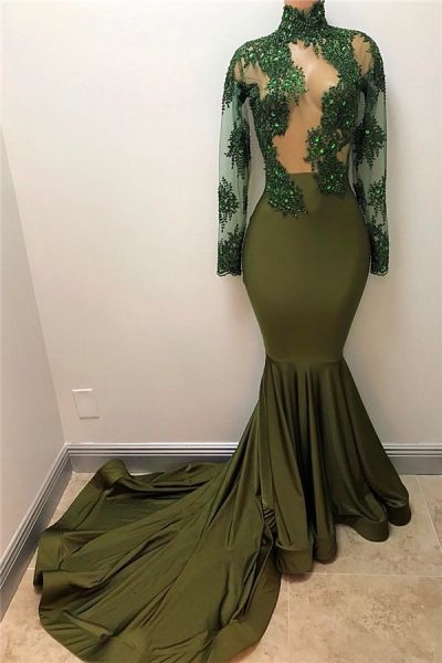 Mermaid High Neck Court Train Evening Gown With Appliques