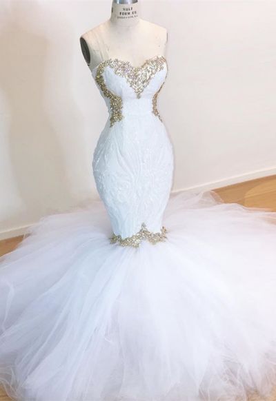 Mermaid Sweetheart Neck Sleeveless Floor-length Tulle Bridal Attire With Beading