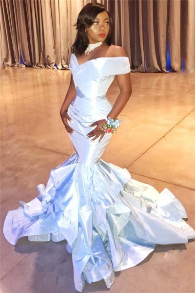 Mermaid Off-the-shoulder Sleeveless Stretch Satin Formal Dress With Sweep / Brush Train