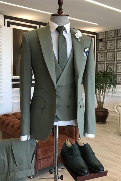 Green Single Breasted Business Suit