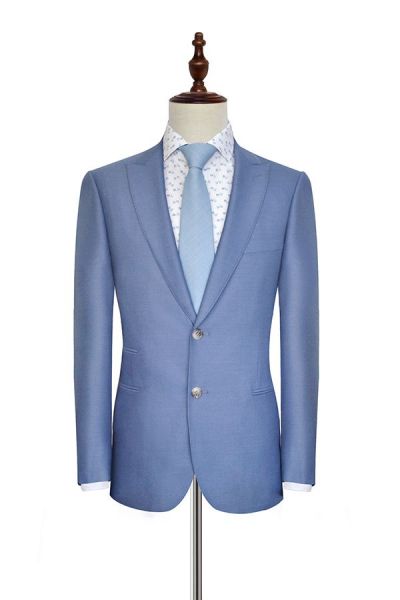 Dust Blue Single Breasted Mens Suits for Business with Peak Lapel