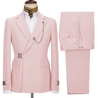 Pink Notched Lapel Business Men Suit