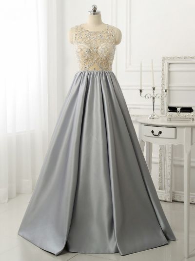 A-line Sleeveless Floor-length Evening Dress With Crystal