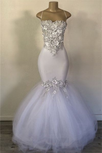 Mermaid Spaghetti Straps Sleeveless Sweep / Brush Train Evening Dress With Appliques