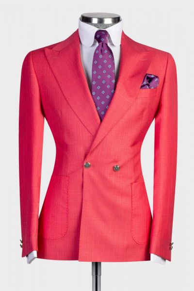 Red Double Breasted Prom Men Suit with Peaked Lapel