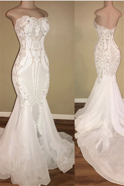 Mermaid Strapless Sleeveless Sweep / Brush Train Bridal Gown With Lace