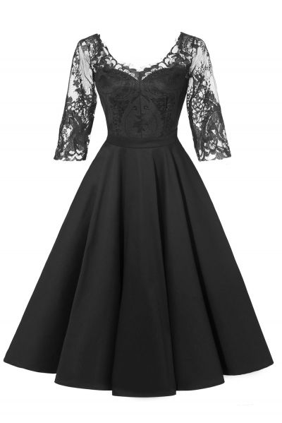 A-line V-neck Half-Sleeves Knee-length Lace Party Dress With Lace
