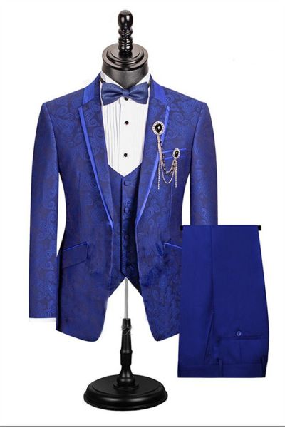 Royal Blue Paisley Dinner Prom Suit