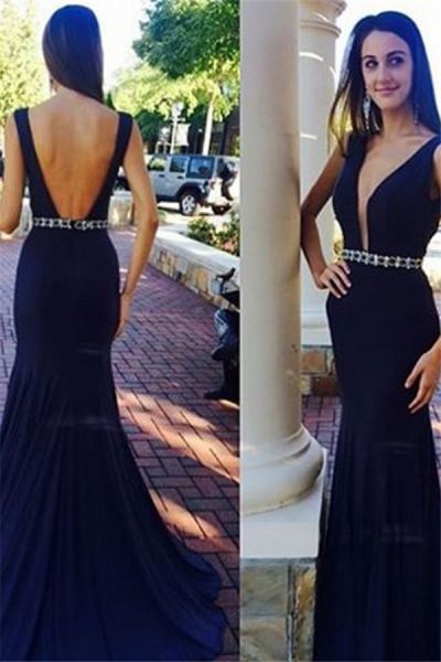Mermaid Plunging Neckline Sleeveless Formal Dress With Sweep / Brush Train
