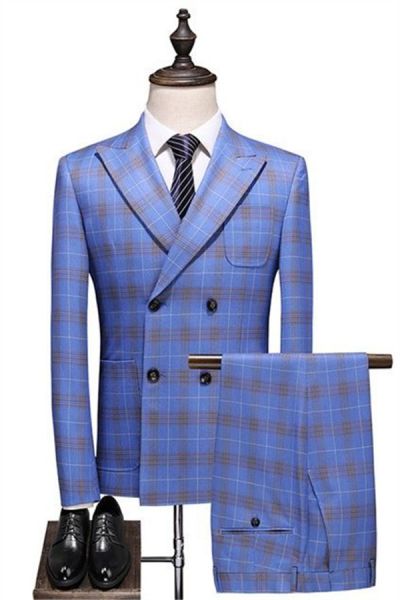 Blue Double-Breasted Business Tuxedos