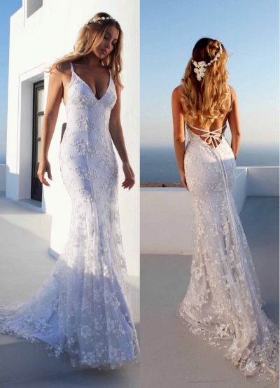 Column V-neck Sleeveless Sweep / Brush Train Lace Formal Dress With Appliques