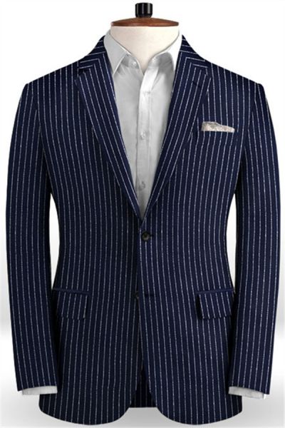 Dark Blue Striped Men Suits