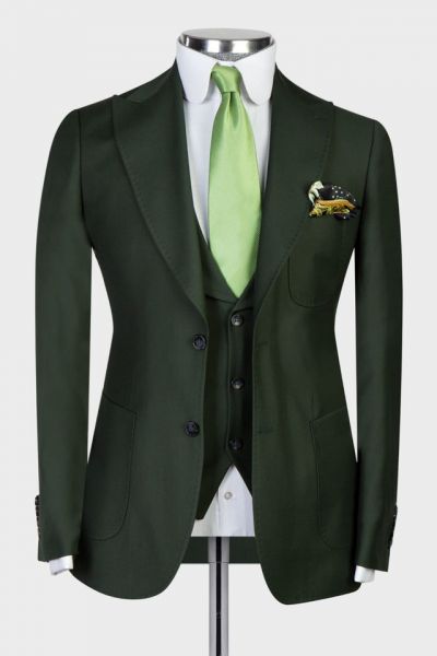 Dark Green Peaked Lapel Business Men Suit