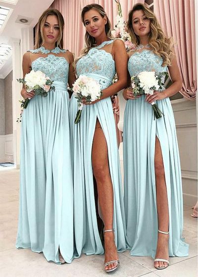 Column Sleeveless Floor-length Bridesmaid Outfit With Lace