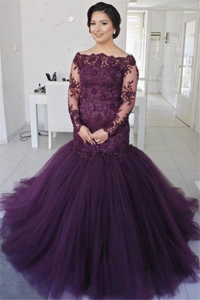 Mermaid Scalloped-Edge Court Train Tulle Wedding Guest Dress With Lace