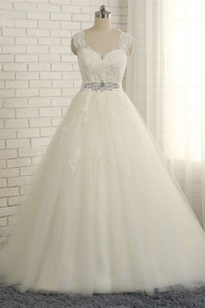 A-line Straps Floor-length Tulle Bridal Dress With Appliques