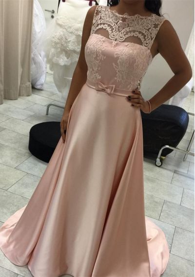 A-line Sleeveless Floor-length Evening Gown With Lace