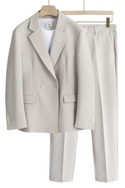 Off White Loose Notched Lapel Business Suit for Men