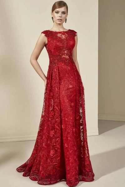 Mermaid Jewel Neck Sleeveless Floor-length Lace Formal Dress With Beading