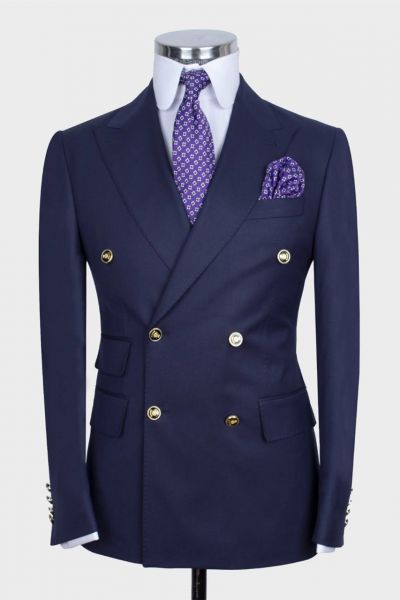 Dark Blue Double Breasted Business Suit