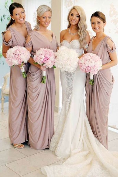Column V-neck Sleeveless Floor-length 100D Chiffon Bridesmaid Dress