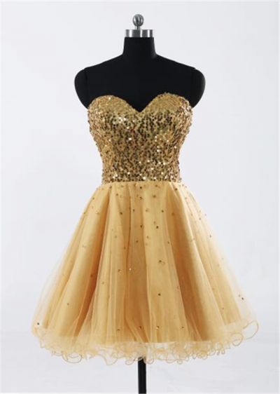 A-line Sweetheart Neck Sleeveless Mini Organza Homecoming Dress With Sequins