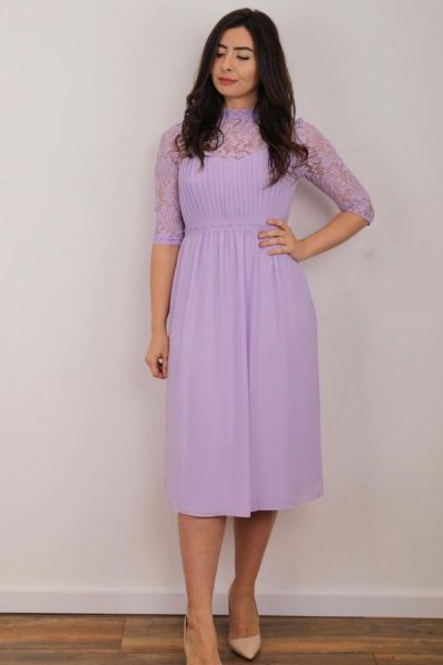 Lilac Chiffon Formal Dress with Ankle Length and Half Sleeves