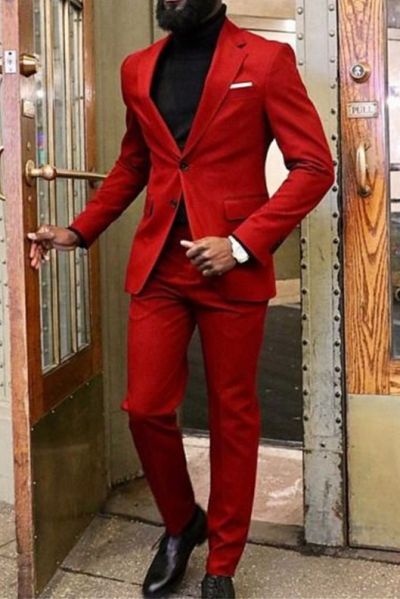 Red Slim Fit Prom Suit with Notched Lapel