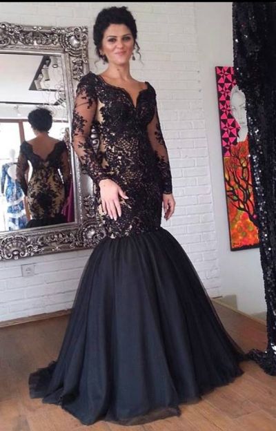 Mermaid V-neck Floor-length Tulle Formal Dress With Appliques