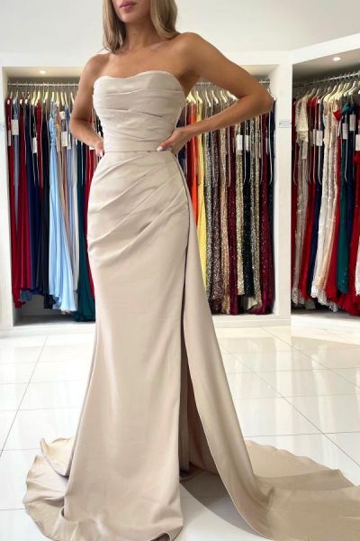 Mermaid Spaghetti Straps Sleeveless Floor-length Stretch Satin Evening Dress With Ruffles