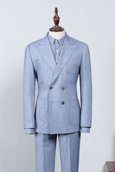 Sky Blue Plaid Tailored Business Suit