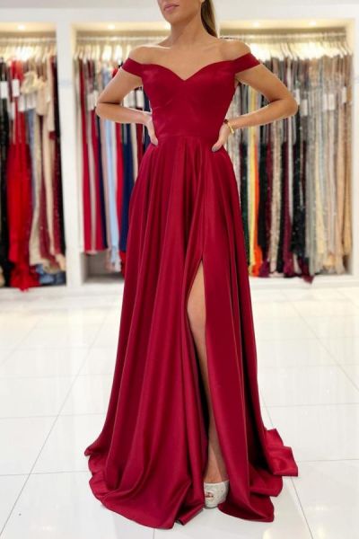 A-line Off-the-shoulder Sleeveless Floor-length Stretch Satin Evening Gown With Ruched