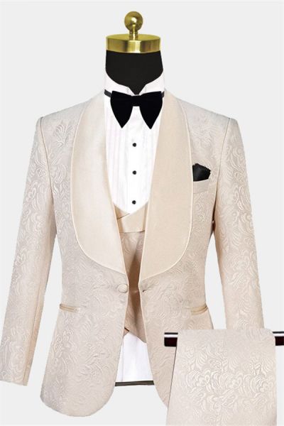 Light Champagne Jacquard Tuxedo with Shawl Lapel