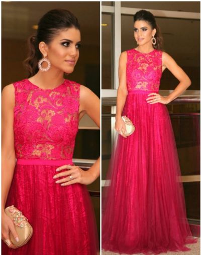 A-line Sleeveless Floor-length Tulle Formal Wear With Lace