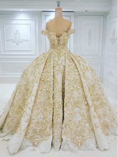 Ball Gown Off-the-shoulder Court Train Wedding Gown With Beading