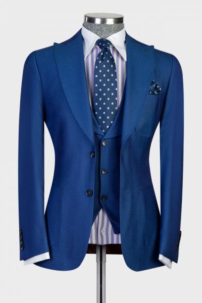 Light Navy Peaked Lapel Slim Fit Business Men Suit