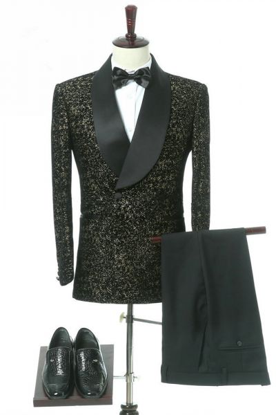 Wedding Groom Black Slim Fit Shawl Lapel Suit